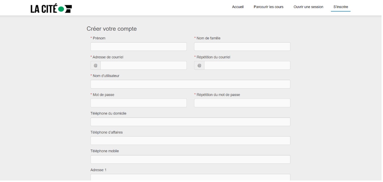 Créez votre compte en remplissant toutes les cases obligatoires. Prenez en note votre nom d’utilisateur et votre mot de passe il vous sera demander plus tard. Cliquez sur Soumettre.